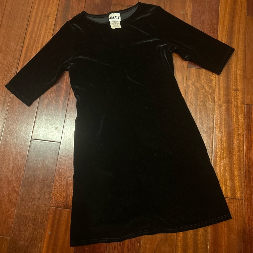 Vintage 80s 90s Girls Black Velvet Dress Sz 10 12 Made in USA Paper Tag Holiday